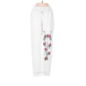 White Sweatpants with Rose Design